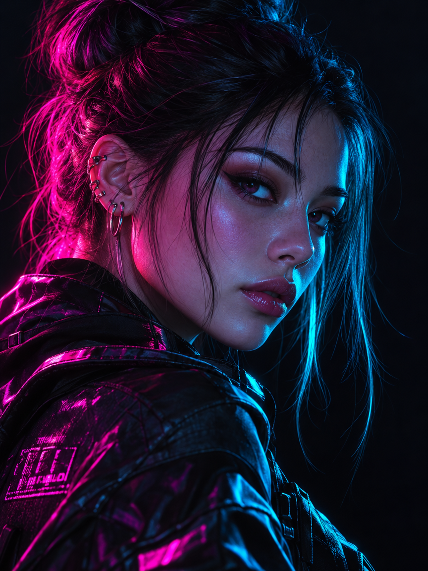 Example neon AI-generated portrait